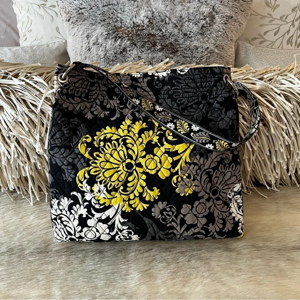 VERA BRADLEY Baroque 2010 Holiday Tote Black Yellow White 1 Strap Shoulder Bag